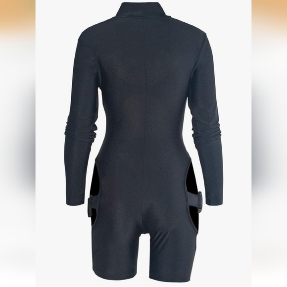 Halloween Costume Black Romper Long Sleeve bodycon Bodysuit Goth Jumpsuit Sexy - Picture 4 of 14